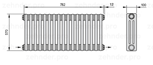 Схема (чертеж) Радиатор Zehnder Charleston 3057/17 №2670 Technoline TL